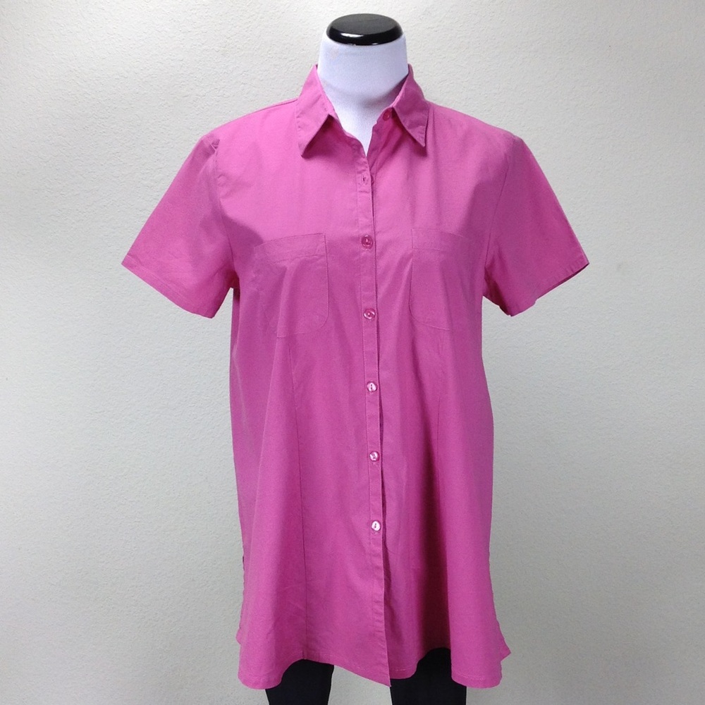Take Nine Maternity Pink Short Sleeve Button Down